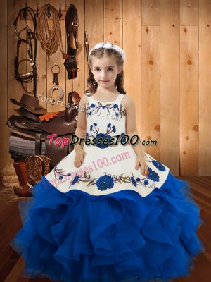 High Quality Blue Sleeveless Tulle Lace Up Pageant Dress Wholesale for Sweet 16 and Quinceanera