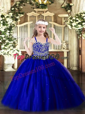 Straps Sleeveless Tulle Party Dresses Beading Lace Up