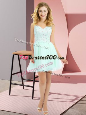 Luxurious Apple Green Court Dresses for Sweet 16 V-neck Sleeveless Side Zipper