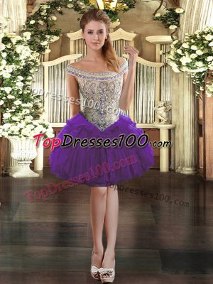 High Quality Sleeveless Zipper Mini Length Beading and Ruffles Dress for Prom