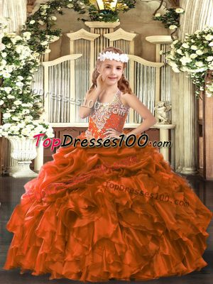 Sweet Sleeveless Lace Up Floor Length Beading and Ruffles and Pick Ups Little Girl Pageant Dress