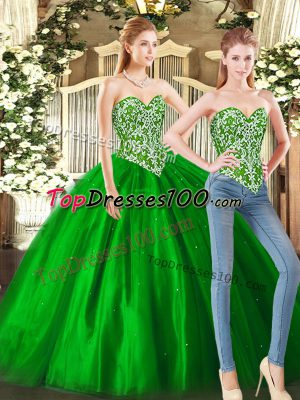 Elegant Sleeveless Lace Up Floor Length Beading 15 Quinceanera Dress