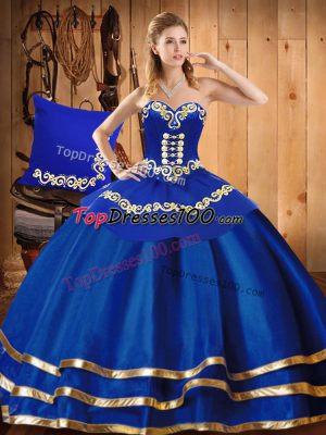 Floor Length Ball Gowns Sleeveless Blue Quinceanera Gown Lace Up