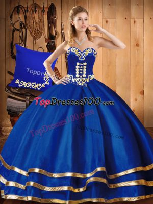 Free and Easy Blue Sweetheart Lace Up Embroidery Quince Ball Gowns Sleeveless