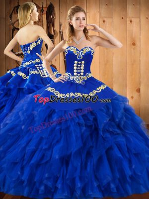 Floor Length Ball Gowns Sleeveless Blue Quince Ball Gowns Lace Up