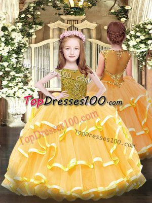 Floor Length Zipper Custom Made Orange for Party and Quinceanera with Beading and Ruffled Layers