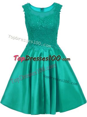 Spectacular Turquoise A-line Lace Quinceanera Court Dresses Zipper Satin Sleeveless Mini Length