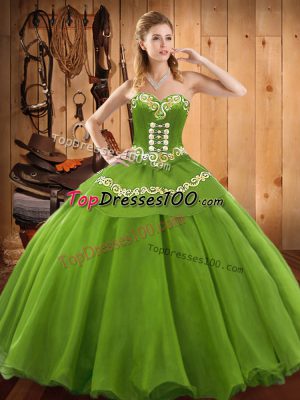 Discount Sweetheart Sleeveless Satin and Tulle Quinceanera Dress Embroidery Lace Up