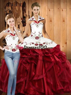 Floor Length Two Pieces Sleeveless Wine Red 15th Birthday Dress Lace Up