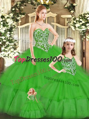 Superior Green Sweetheart Neckline Beading Quinceanera Gown Sleeveless Lace Up