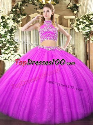 Sweet Floor Length Backless Vestidos de Quinceanera Lilac for Military Ball and Sweet 16 and Quinceanera with Beading
