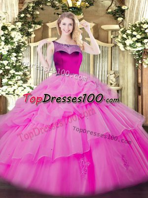 Wonderful Scoop Sleeveless Organza Quinceanera Dress Beading and Appliques and Pick Ups Zipper