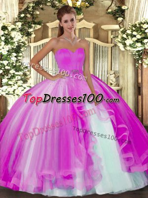 Sweetheart Sleeveless Tulle 15th Birthday Dress Beading Lace Up