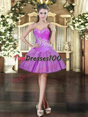 Traditional Mini Length Lavender Homecoming Dress Organza Sleeveless Beading and Ruffles