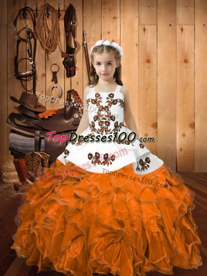 Unique Sleeveless Lace Up Floor Length Embroidery and Ruffles Juniors Party Dress