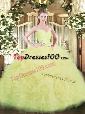 Graceful Ball Gowns 15th Birthday Dress Light Yellow Sweetheart Organza Sleeveless Floor Length Lace Up