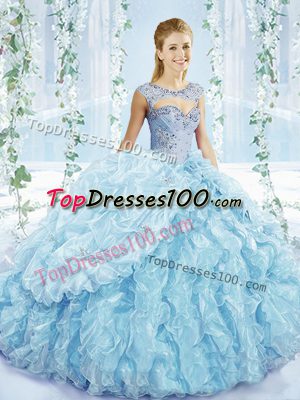 Affordable Lace Up Sweet 16 Quinceanera Dress Blue for Sweet 16 and Quinceanera with Beading and Ruffles and Pick Ups