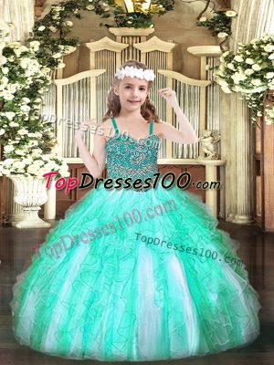 Great Organza Sleeveless Floor Length Kids Pageant Dress and Beading and Ruffles