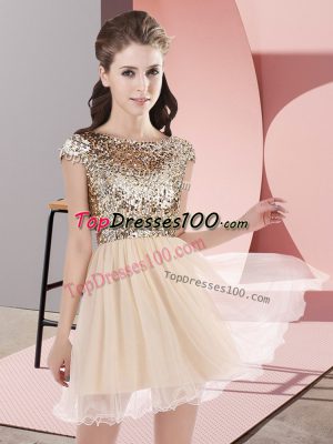 Stunning Champagne Scoop Neckline Sequins Bridesmaid Dresses Cap Sleeves Zipper