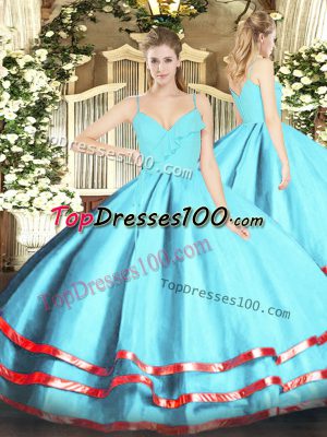 Spaghetti Straps Sleeveless Organza Quinceanera Gowns Ruffled Layers Zipper