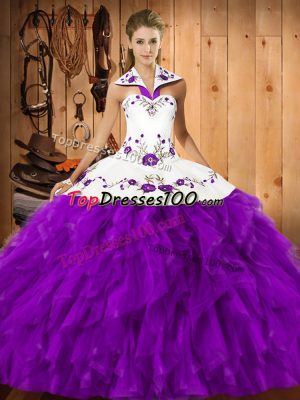 Sleeveless Lace Up Floor Length Embroidery and Ruffles Vestidos de Quinceanera