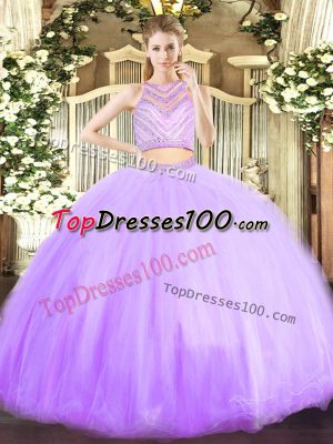 Floor Length Zipper Sweet 16 Dresses Lavender for Military Ball and Sweet 16 and Quinceanera with Beading