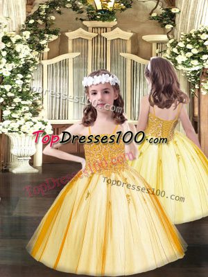 Floor Length Lace Up Teens Party Dress Orange for Party and Quinceanera with Beading