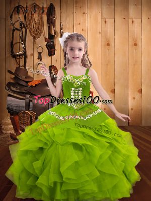 Trendy Olive Green Sleeveless Organza Lace Up Little Girls Pageant Dress for Sweet 16 and Quinceanera