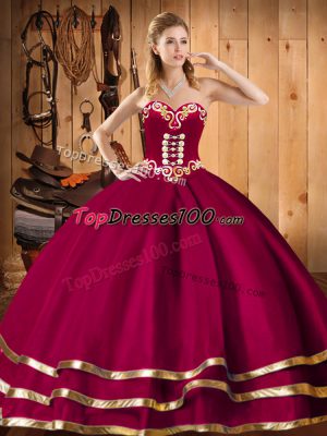 Romantic Sweetheart Sleeveless Lace Up Quinceanera Gowns Wine Red Organza