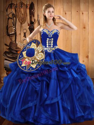 Organza Sleeveless Floor Length Ball Gown Prom Dress and Embroidery and Ruffles