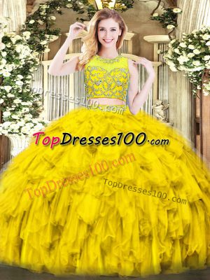 Comfortable Sleeveless Zipper Floor Length Beading and Ruffles Sweet 16 Quinceanera Dress