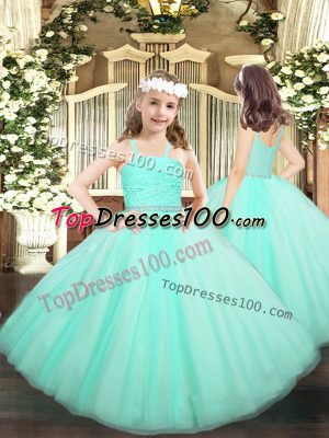 Dazzling Ball Gowns Kids Formal Wear Apple Green Straps Tulle Sleeveless Floor Length Zipper