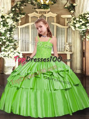 Ball Gowns Little Girl Pageant Dress Yellow Green Straps Taffeta Sleeveless Floor Length Lace Up