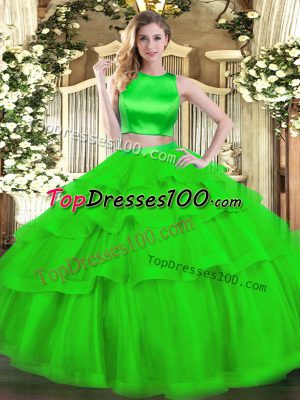 Ruffled Layers Quinceanera Dresses Green Criss Cross Sleeveless Floor Length