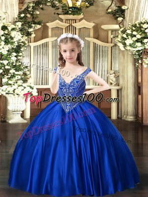 Sleeveless Lace Up Floor Length Beading Little Girls Pageant Gowns