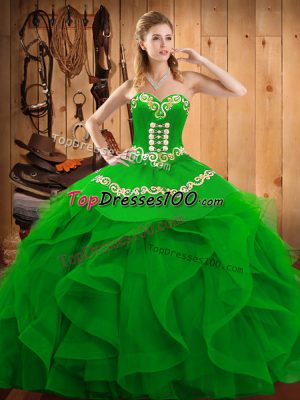 Floor Length Green 15th Birthday Dress Sweetheart Sleeveless Lace Up