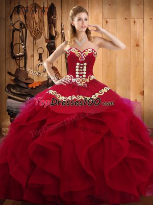Traditional Ball Gowns Quince Ball Gowns Burgundy Sweetheart Organza Sleeveless Floor Length Lace Up