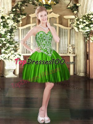 Sleeveless Satin Mini Length Lace Up Prom Dress in Green with Beading