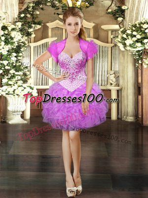 Sweetheart Sleeveless Organza Prom Dresses Beading and Ruffles Lace Up