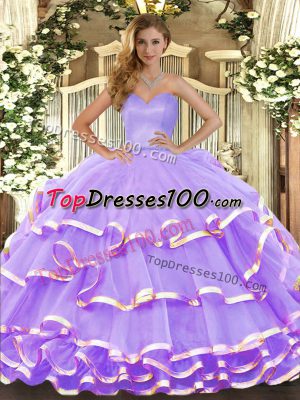 Edgy Sweetheart Sleeveless Lace Up Quinceanera Dresses Lavender Organza