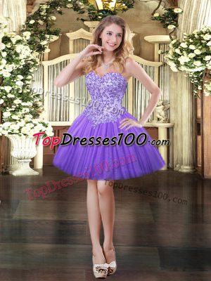 Attractive Lavender Lace Up Sweetheart Appliques Prom Gown Tulle Sleeveless