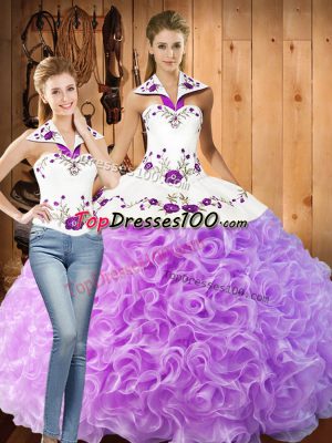 Charming Sleeveless Lace Up Floor Length Embroidery Quince Ball Gowns
