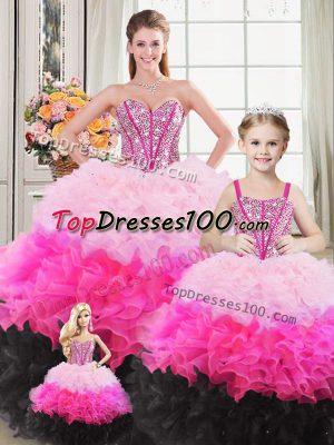 Enchanting Multi-color Ball Gowns Organza Sweetheart Sleeveless Beading and Ruffles Floor Length Lace Up Sweet 16 Dresses