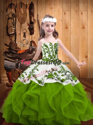 Affordable Straps Sleeveless Lace Up High School Pageant Dress Olive Green Organza