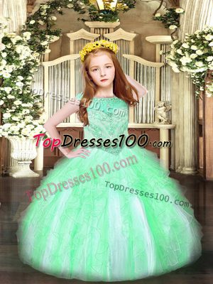 Apple Green Scoop Zipper Beading and Ruffles Child Pageant Dress Sleeveless