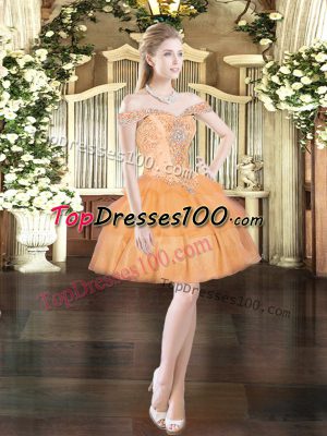 Graceful Orange Red Lace Up Off The Shoulder Beading and Ruffled Layers Prom Dress Organza Sleeveless