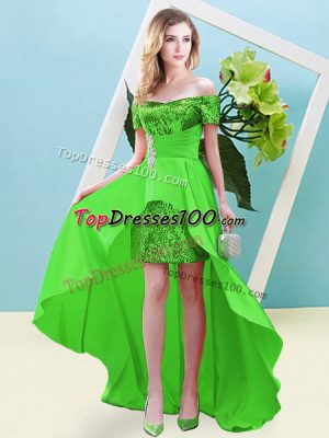 Short Sleeves Beading Lace Up