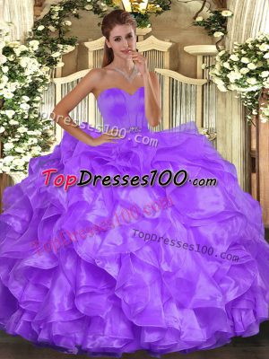 Sleeveless Lace Up Floor Length Beading and Ruffles Quinceanera Dress