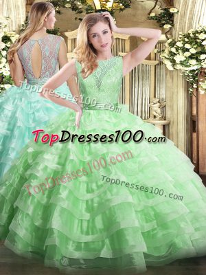 Organza Sleeveless Floor Length Quinceanera Gown and Lace and Ruffled Layers