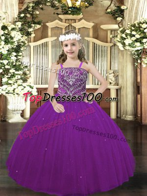 Popular Floor Length Purple Party Dress for Girls Straps Sleeveless Lace Up